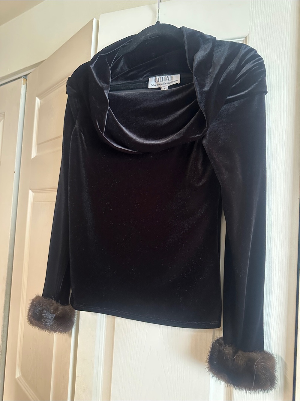 Chetta B  Velvet Top - Black with mink cuffs